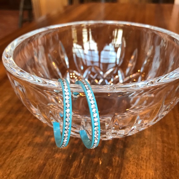 Rhinestone/Baby Blue Hoop Earrings - Picture 5 of 7